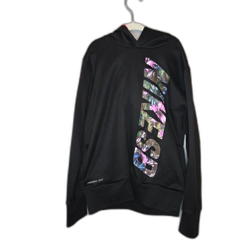 Nike SB Girl's Black Therma-Fit Floral Logo Graphic Hoodie Size Medium